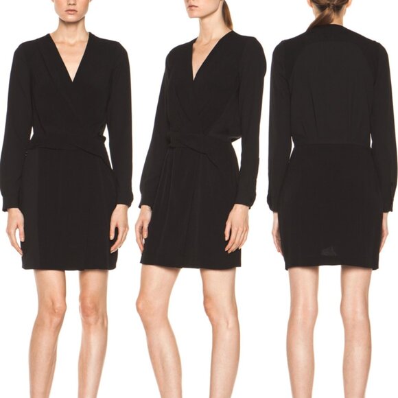 DIANE VON FURSTENBERG DVF Cassie Dress Solid Black Long Sleeve Faux Wrap Dress - Picture 1 of 16